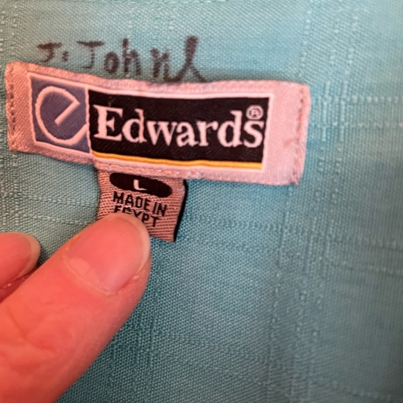 mens edwards aqua short sleeve button down shirt - large - Picture 2 of 2